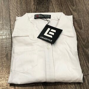 NEW LELESTYLE Men's Classic White Button Down Shirt